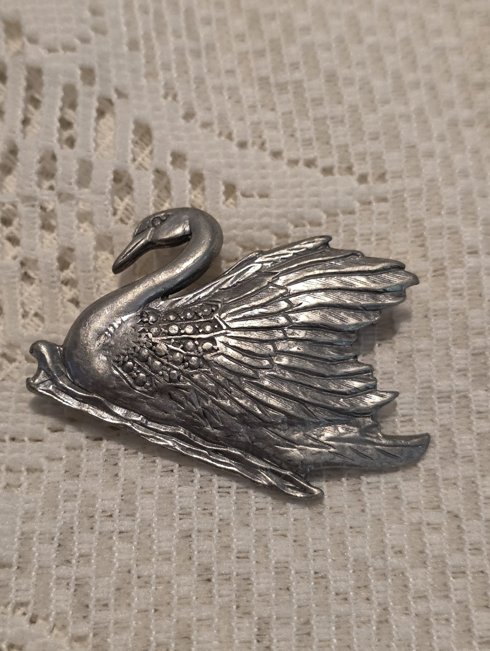 Vintage Pewter Silver Swan Brooch